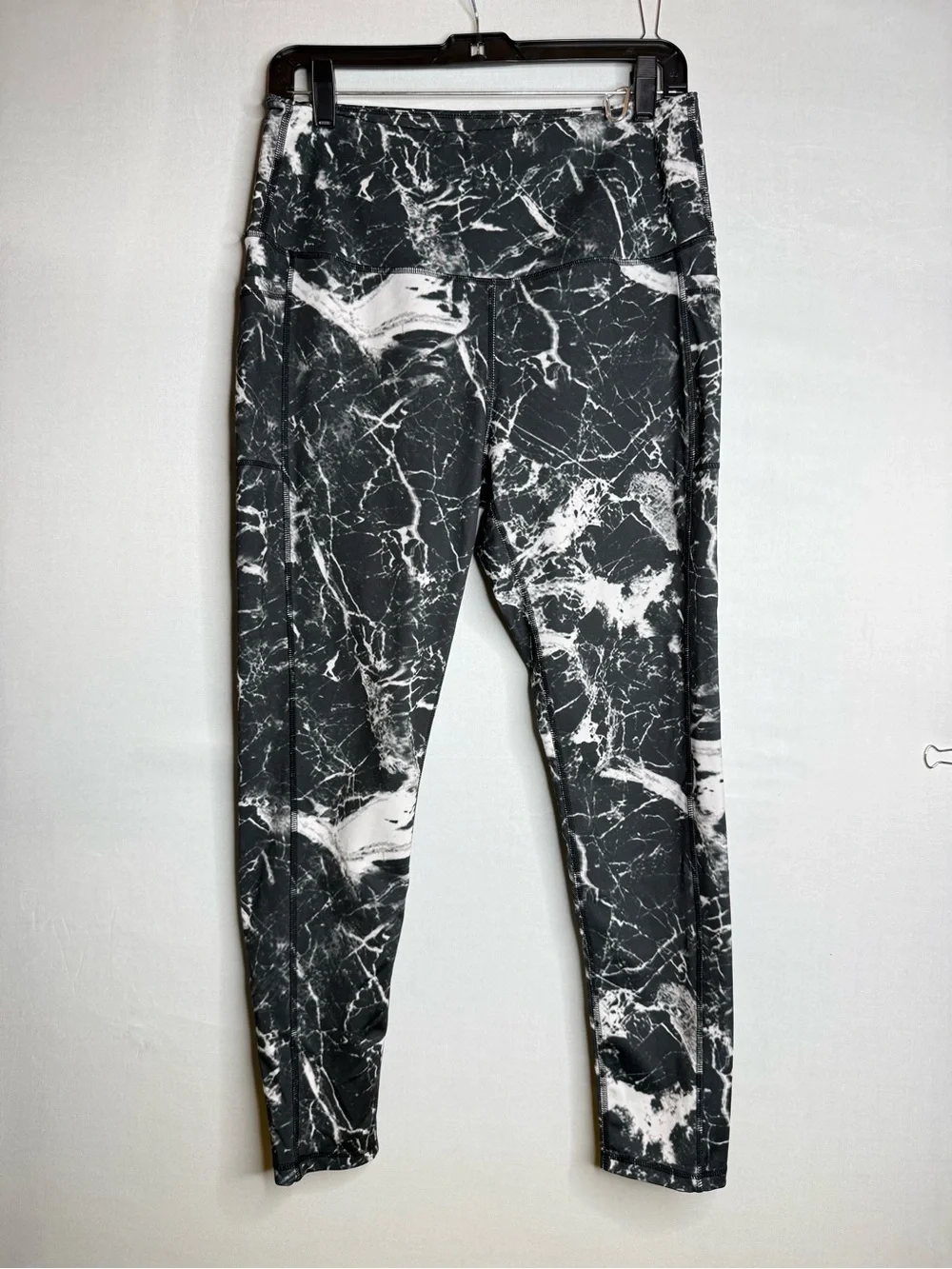LegEnd Yoga Pants Leggings Black Marble Print Pockets High Waist Women's XL A8 3